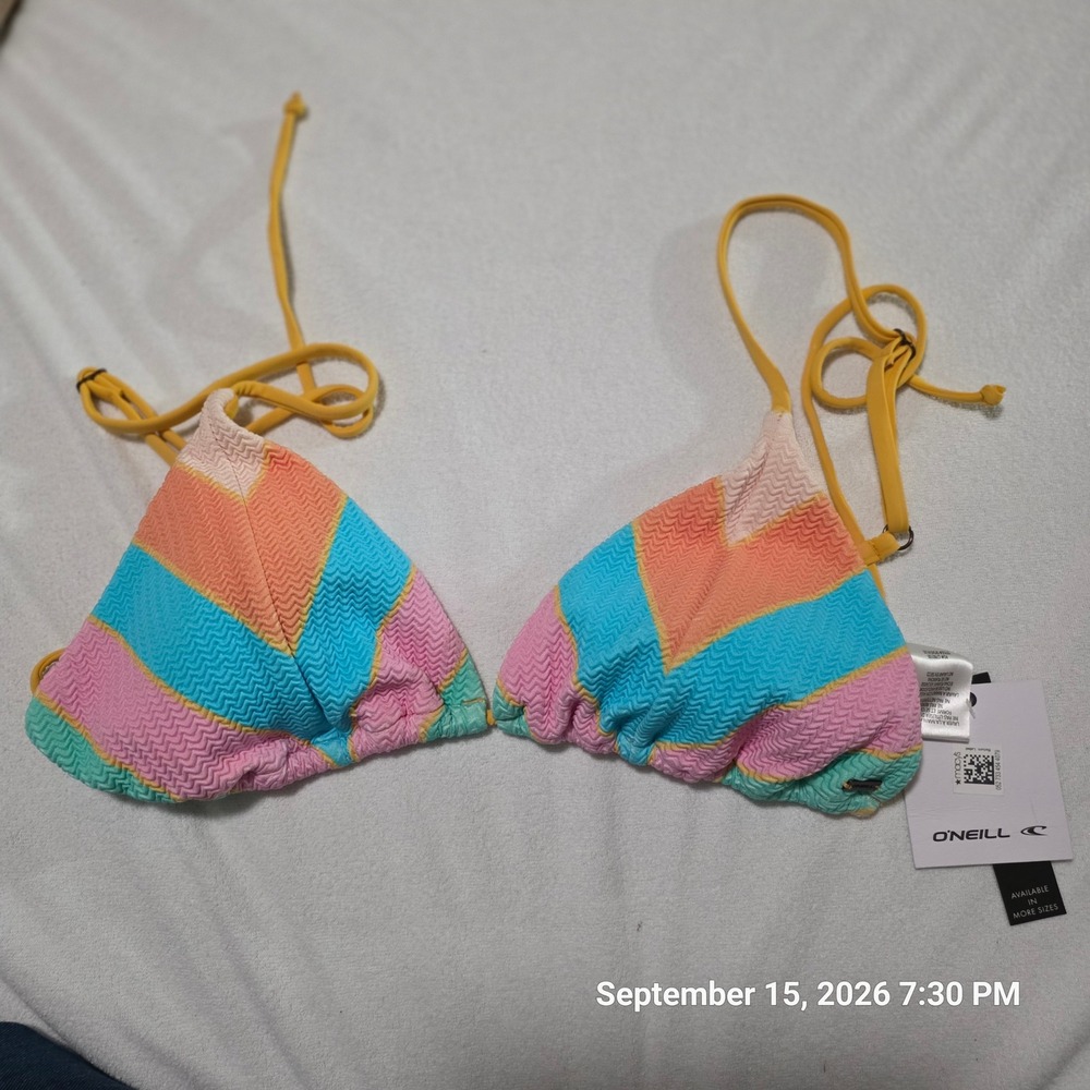 O'Neill Womens Multi-Color Chevron Smocked Triangle Bikini Top XL NWT
